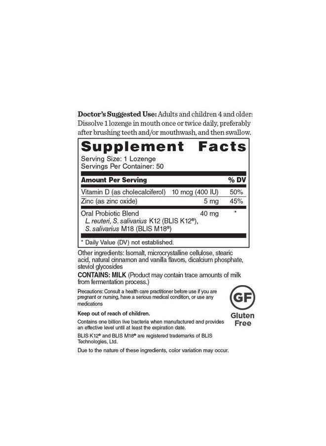 Healthy Directions Dr. David Williams' Probiotic Advantage Oral Sinus Probiotics for Your Mouth, Teeth, and Gums, Sugar-Free, Natural Cinnamon Flavor, 50 Lozenges (50-Day Supply)