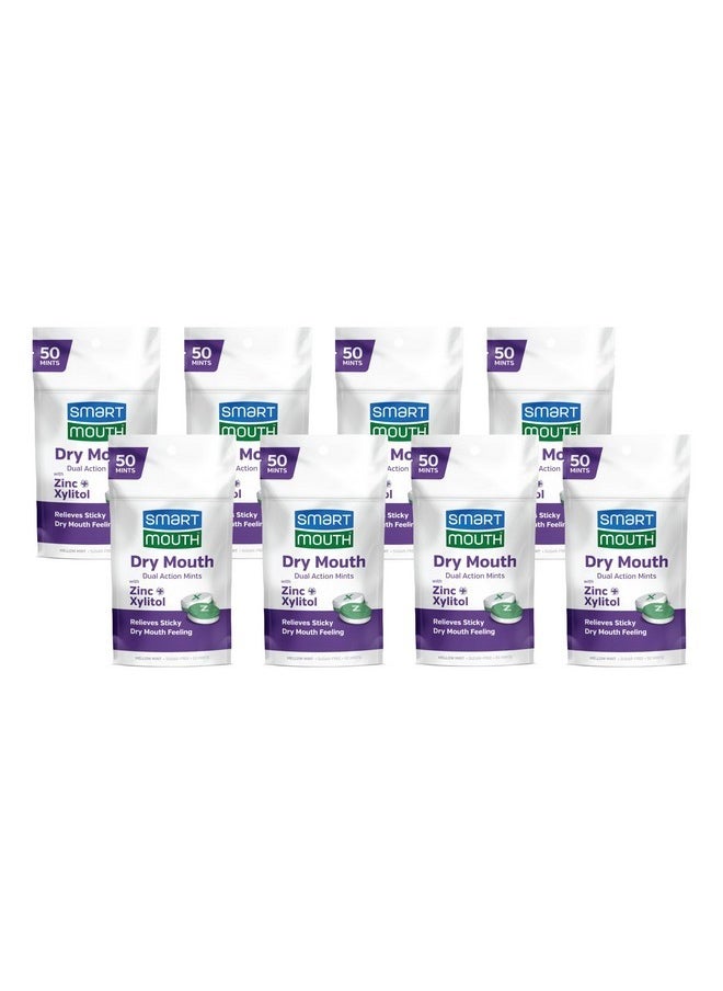 SmartMouth Dry Mouth Dual-Action Mints - Sugar-Free Breath Mints - 50 Count, 8 Pack, Mellow Mint