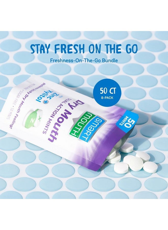 SmartMouth Dry Mouth Dual-Action Mints - Sugar-Free Breath Mints - 50 Count, 8 Pack, Mellow Mint