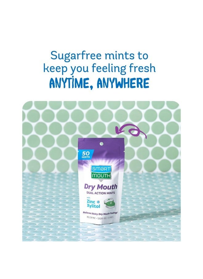 SmartMouth Dry Mouth Dual-Action Mints - Sugar-Free Breath Mints - 50 Count, 3 Pack, Mellow Mint