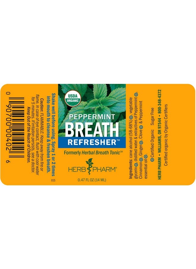 Herb Pharm Breath Refresher Certified Organic Herbal Fresh Breath Spray, Peppermint