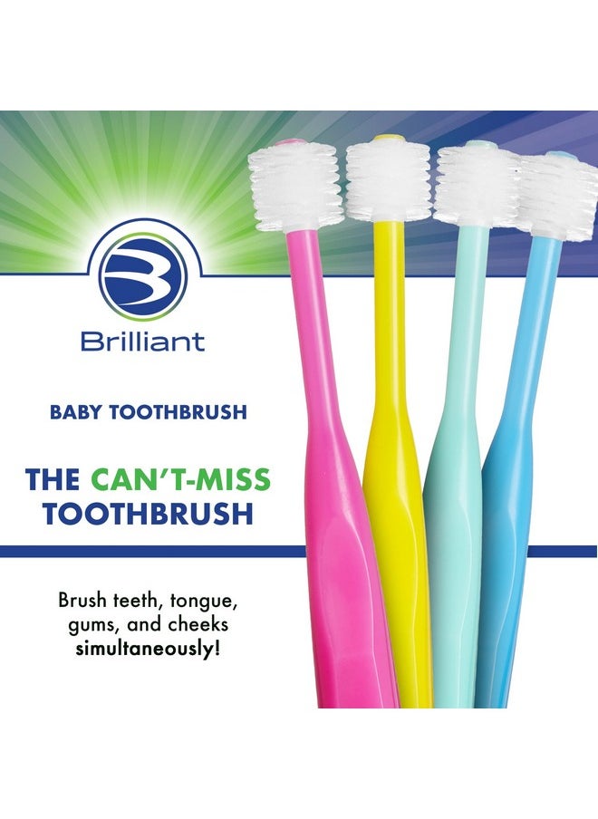 Brilliant Oral Care Baby Toothbrush with Soft Bristles and Round Head, for a Toddler Approved, Easy to Use All-Around Clean Mouth, Ages 0-2 Years, Blue Mint Yellow, 3 Pack