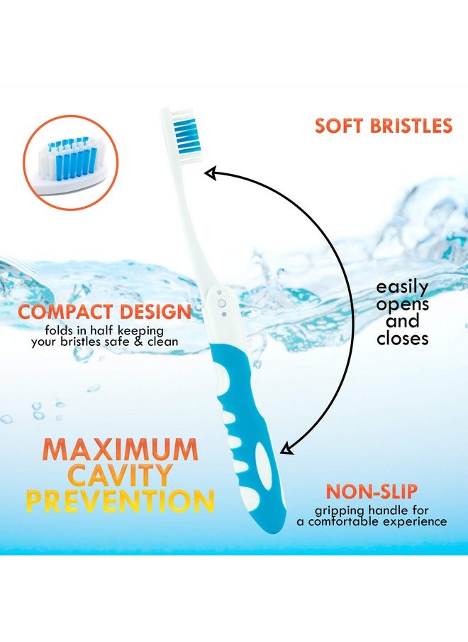 Travel Toothbrush, Portable Toothbrush Built in Cover, Travel Size Toothbrush For Hiking, Camping, and Traveling, Folding Toothbrushes, Collapsible Blue-Green Travel Toothbrush Kit (2 Pack-Soft)