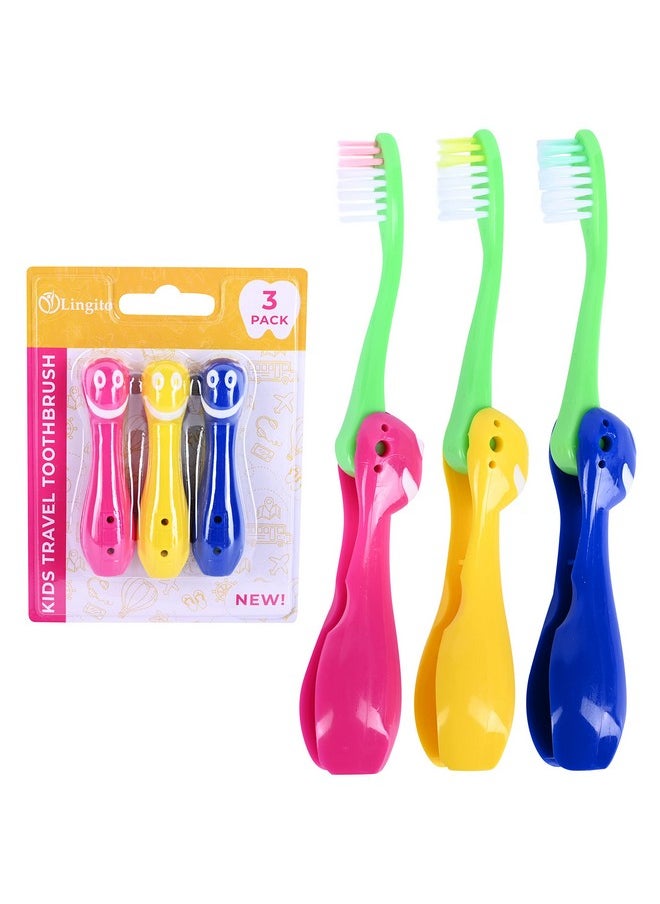 Kids Travel Toothbrush, Soft Toddler Toothbrush, Child Travel Toothbrush Gentle Bristles For Home, School, Camp, Sleepovers, Kids Folding Toothbrush Handles For Tiny Hands Boys and Girls (3 Pack)