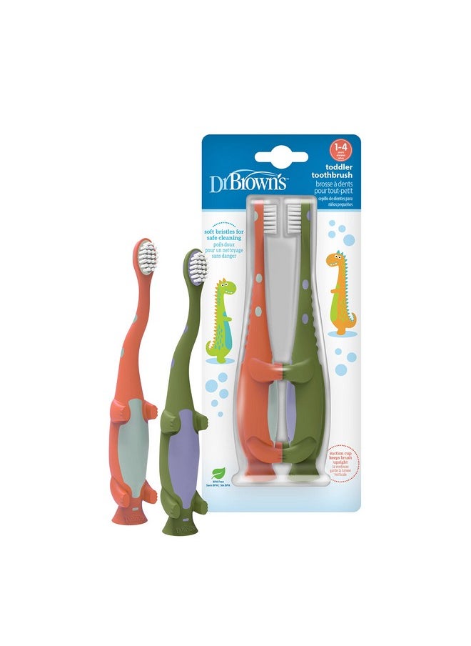 Dr. Brown's Toddler Toothbrush, Dinosaur, Green and Orange, 2-Pack