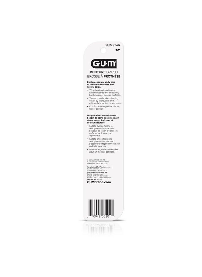 GUM Denture Brush - Dual Headed Hard Bristle Toothbrush for Dentures & Acrylic Retainers - Dentist Recommended Denture Cleaner (Pack of 1)