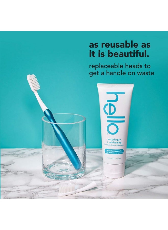 hello Manual Adult Blue Toothbrush Replacement Head Refills, Soft Tapered Bristles, BPA Free, 2 count, 4 Toothbrush Refill Heads