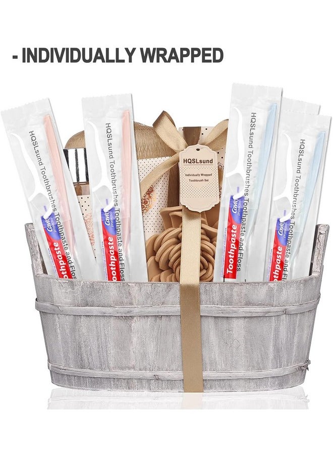 HQSLsund 30pcs Disposable Toothbrushes with Toothpaste Floss Individually Wrapped, 2 Color Disposable Toothbrush, 10g Toothpaste, Floss Pick, Bulk Toothbrush Kit for Homeless,Airbnb,Hotel