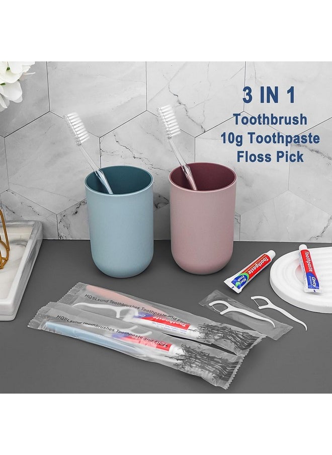 HQSLsund 30pcs Disposable Toothbrushes with Toothpaste Floss Individually Wrapped, 2 Color Disposable Toothbrush, 10g Toothpaste, Floss Pick, Bulk Toothbrush Kit for Homeless,Airbnb,Hotel
