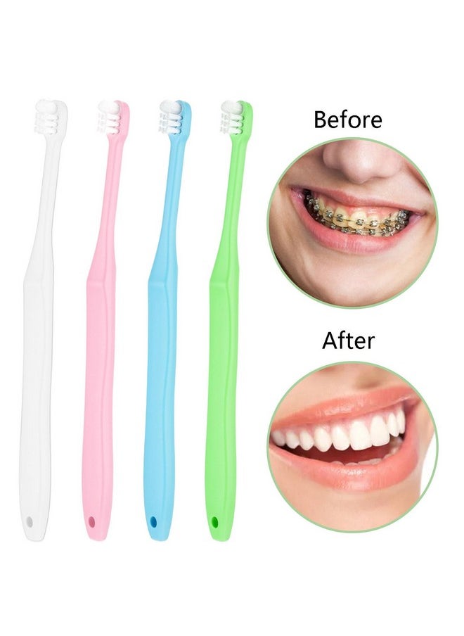 WLLHYF End Tuft Toothbrush, 4PCS Nylon Soft Bristle Tiny Small Tooth Brush, Hard to Reach Areas Dental Detail Cleaning for Adults-Around Crowns Bridges Implants
