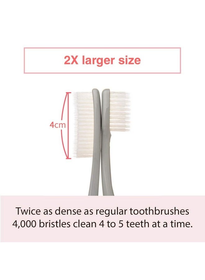 WANGTA Toothbrush 4pcs, Twice as Wide as Regular Brush Head, Wide Toothbrush, Long Brush Head, More Comfortable and Easier Brushing (White Brush)