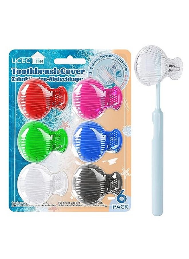 UCEC 6 Pack Toothbrush Covers - Protector Head Caps with Plastic Clip for Travel, Camping, Bathroom, School, Business