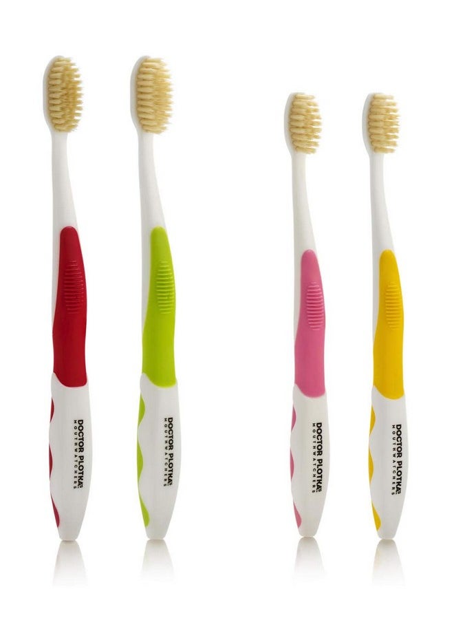MOUTHWATCHERS Soft Manual Toothbrushes, Family Pack, 2 Adult, 2 Kids Flossing Toothbrushes, Ultra Clean, Good for Sensitive Teeth and Gums, by Dr. Plotka's