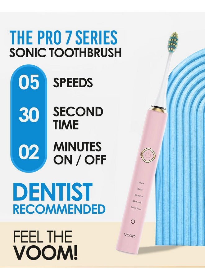 Voom Sonic Pro 7 Series Rechargeable Electronic Toothbrush, Advanced Oral Care Technology, 2-Minute Timer w/Quadrant Pacing, 5 Adjustable Speeds