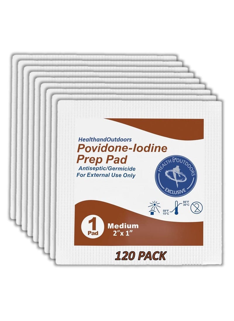 HAO Povidone-Iodine Prep Pads (120 Count), 10% Solution, Disposable Individually Wrapped Wipes For Wound Care, First Aid