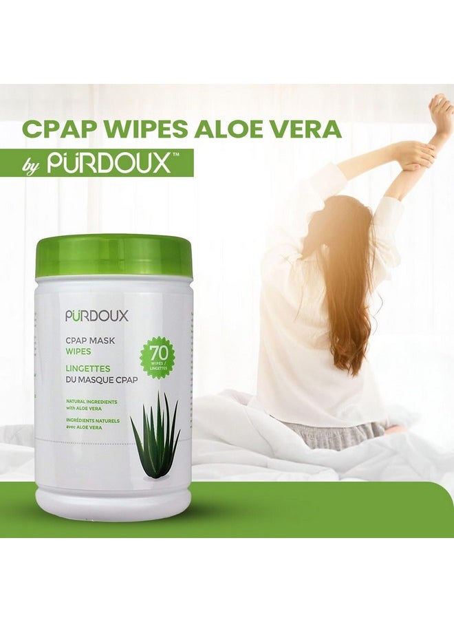 PURDOUX 100% Cotton CPAP Mask Wet Wipes Unscented with Aloe Vera, 70 Wipes