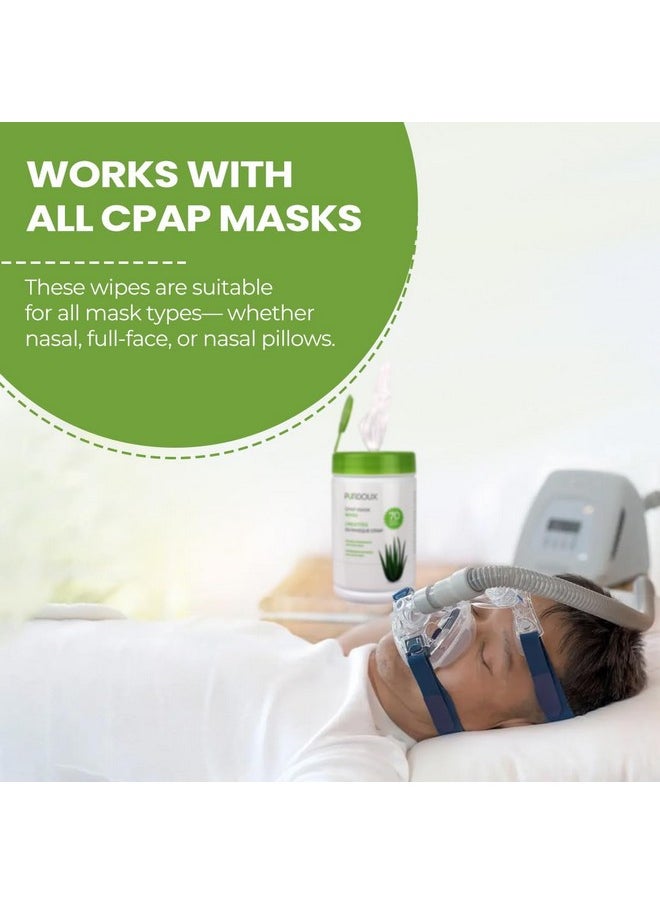 PURDOUX 100% Cotton CPAP Mask Wet Wipes Unscented with Aloe Vera, 70 Wipes