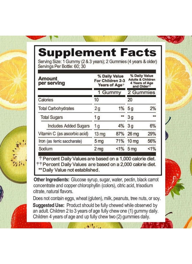 Go Healthy Iron Gummies for Kids, Toddlers, Teens with Vitamin C, Vegan Supplement - Children's Energy, Brain & Immune Support - Grape Flavor, Gluten Free, Kosher, Halal - 30 Servings