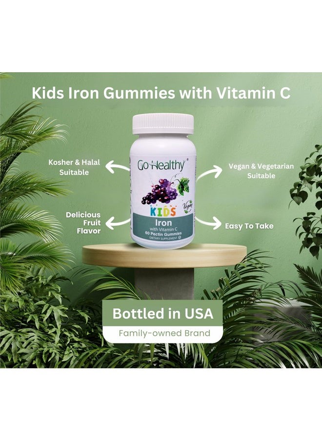 Go Healthy Iron Gummies for Kids, Toddlers, Teens with Vitamin C, Vegan Supplement - Children's Energy, Brain & Immune Support - Grape Flavor, Gluten Free, Kosher, Halal - 30 Servings