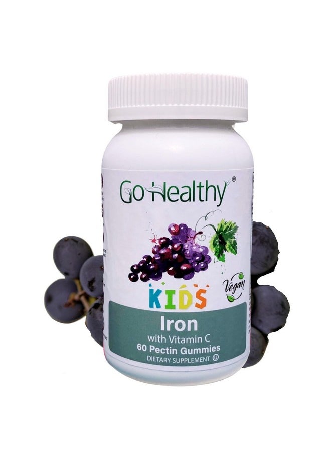 Go Healthy Iron Gummies for Kids, Toddlers, Teens with Vitamin C, Vegan Supplement - Children's Energy, Brain & Immune Support - Grape Flavor, Gluten Free, Kosher, Halal - 30 Servings