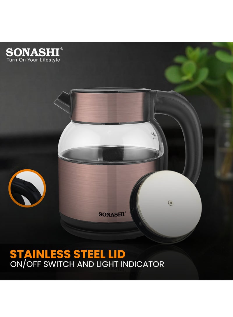 1.8L Cordless Kettle with Boil-Dry Protection, 360° Rotation with Concealed Heating Element, Auto Off When Water Boils with Light Indicator, Kettle for Tea, Water, Noodles, 1500W SKT-1812 1.8 L 1500 W SKT-1812 Brown