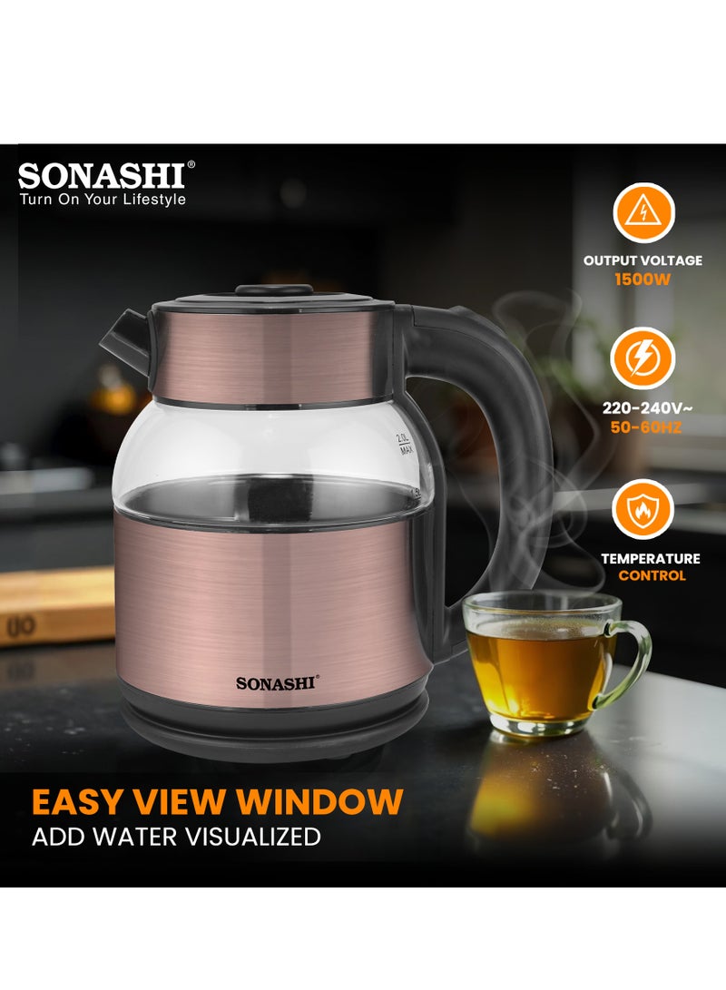 1.8L Cordless Kettle with Boil-Dry Protection, 360° Rotation with Concealed Heating Element, Auto Off When Water Boils with Light Indicator, Kettle for Tea, Water, Noodles, 1500W SKT-1812 1.8 L 1500 W SKT-1812 Brown