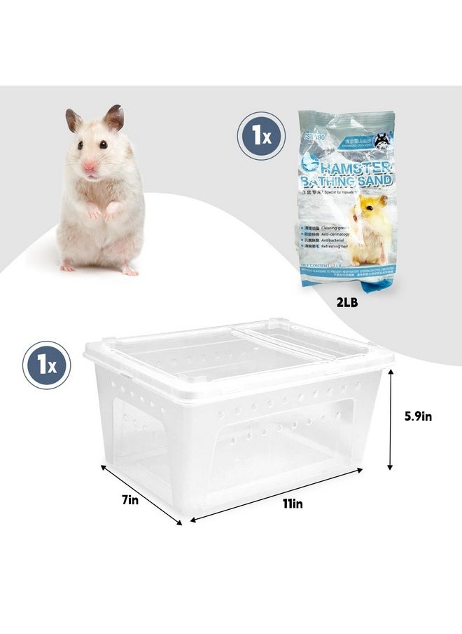 Hamiledyi Hamster Sand Bath Box, Hamster Bathtub Bathroom Hamster Sand Bath Container with Bath Sand, Big Hamster Cleaning and Hamster Toilet for Hamsters Gerbils Lemming (Large, Transparent)