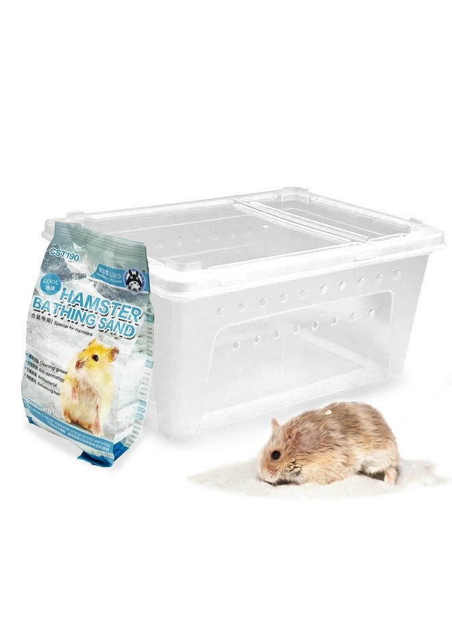 Hamiledyi Hamster Sand Bath Box, Hamster Bathtub Bathroom Hamster Sand Bath Container with Bath Sand, Big Hamster Cleaning and Hamster Toilet for Hamsters Gerbils Lemming (Large, Transparent)