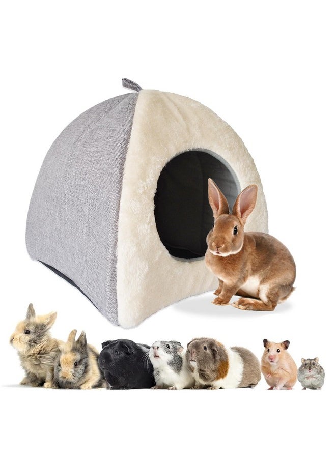 kathson Rabbit Bed Warm Hideout Bunny Cave Beds House Cozy Guinea Pig Hideouts with Foldable Winter Sleeping Nest for Small Animals Cats Hamsters Chinchillas Ferrets (Creamy White)
