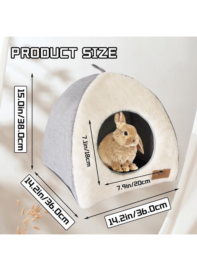 kathson Rabbit Bed Warm Hideout Bunny Cave Beds House Cozy Guinea Pig Hideouts with Foldable Winter Sleeping Nest for Small Animals Cats Hamsters Chinchillas Ferrets (Creamy White)