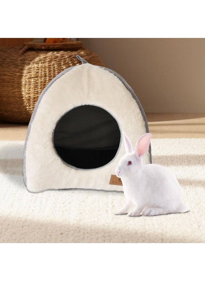 kathson Rabbit Bed Warm Hideout Bunny Cave Beds House Cozy Guinea Pig Hideouts with Foldable Winter Sleeping Nest for Small Animals Cats Hamsters Chinchillas Ferrets (Creamy White)