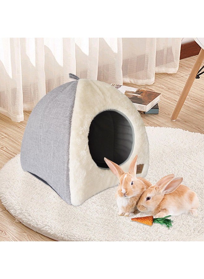 kathson Rabbit Bed Warm Hideout Bunny Cave Beds House Cozy Guinea Pig Hideouts with Foldable Winter Sleeping Nest for Small Animals Cats Hamsters Chinchillas Ferrets (Creamy White)