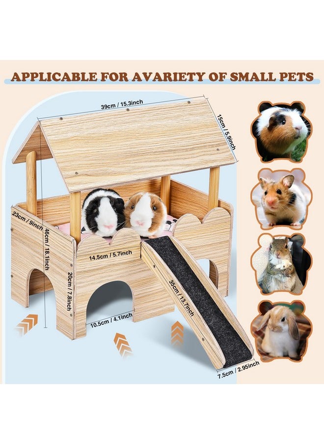 Guinea Pig Castle, Wooden Multi-Functional Pet House for Guinea Pig Hideout & Guinea Pig House with Ladder, Small Animal House Bed for Guinea Pigs, Chinchillas, Hedgehogs. Ideal Hideaway
