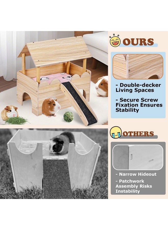 Guinea Pig Castle, Wooden Multi-Functional Pet House for Guinea Pig Hideout & Guinea Pig House with Ladder, Small Animal House Bed for Guinea Pigs, Chinchillas, Hedgehogs. Ideal Hideaway