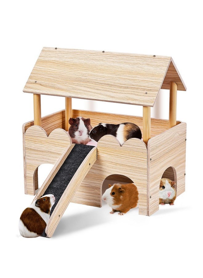 Guinea Pig Castle, Wooden Multi-Functional Pet House for Guinea Pig Hideout & Guinea Pig House with Ladder, Small Animal House Bed for Guinea Pigs, Chinchillas, Hedgehogs. Ideal Hideaway