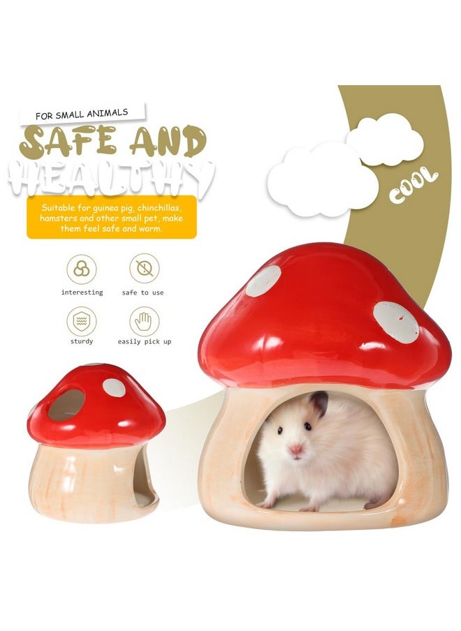 POPETPOP Ceramic Hamster Habitat Hideout - Red Mushroom Hamster House, Small Animals Cool Habitats Bed for Dwarf Hamster Mice Gerbils Lemmings