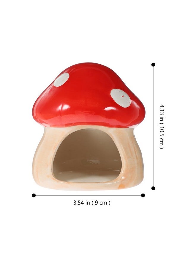 POPETPOP Ceramic Hamster Habitat Hideout - Red Mushroom Hamster House, Small Animals Cool Habitats Bed for Dwarf Hamster Mice Gerbils Lemmings