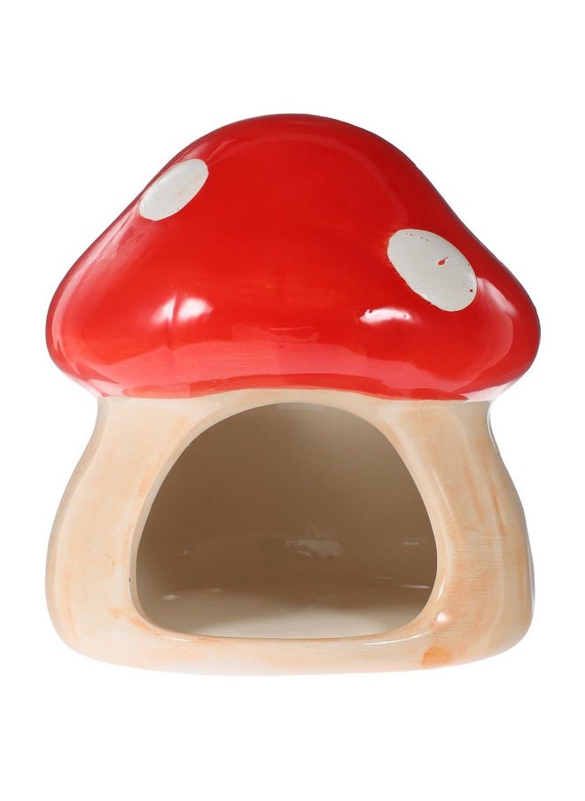 POPETPOP Ceramic Hamster Habitat Hideout - Red Mushroom Hamster House, Small Animals Cool Habitats Bed for Dwarf Hamster Mice Gerbils Lemmings