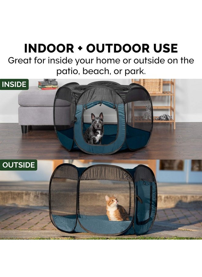 Furhaven Pop Up Playpen Pet Tent Playground - Sailor Blue, Medium