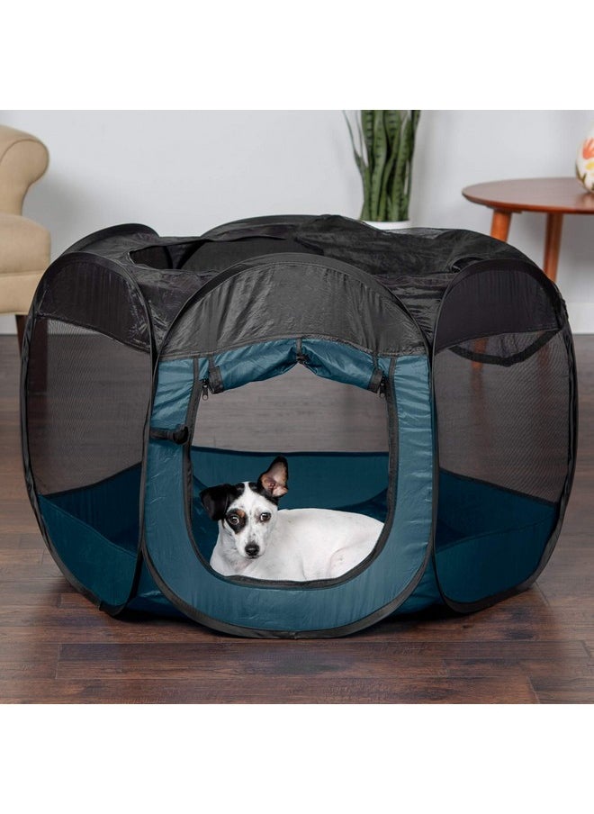 Furhaven Pop Up Playpen Pet Tent Playground - Sailor Blue, Medium