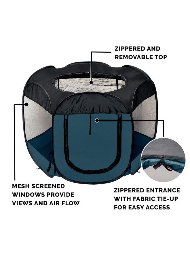 Furhaven Pop Up Playpen Pet Tent Playground - Sailor Blue, Medium