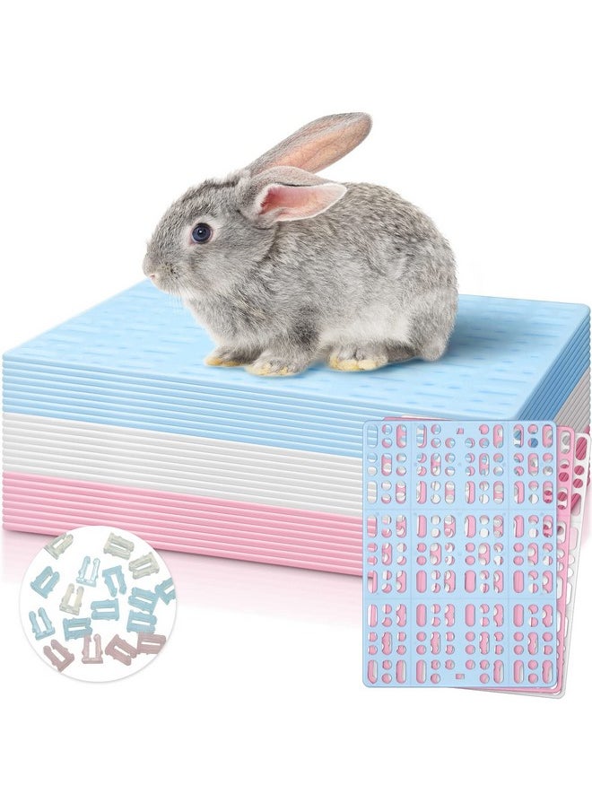 BBTO 24 Pieces Plastic Rabbit Cage Mat Durable Rabbit Feet Pad Small Animal Feet Pad Cage Resting Mat with a Convenient Connectors, Bunny Pads for Easy Cleaning for Bunny Rat Guinea Cats(Multicolor)