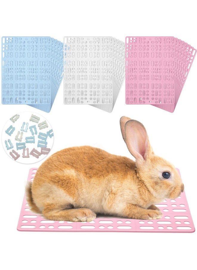 BBTO 24 Pieces Plastic Rabbit Cage Mat Durable Rabbit Feet Pad Small Animal Feet Pad Cage Resting Mat with a Convenient Connectors, Bunny Pads for Easy Cleaning for Bunny Rat Guinea Cats(Multicolor)
