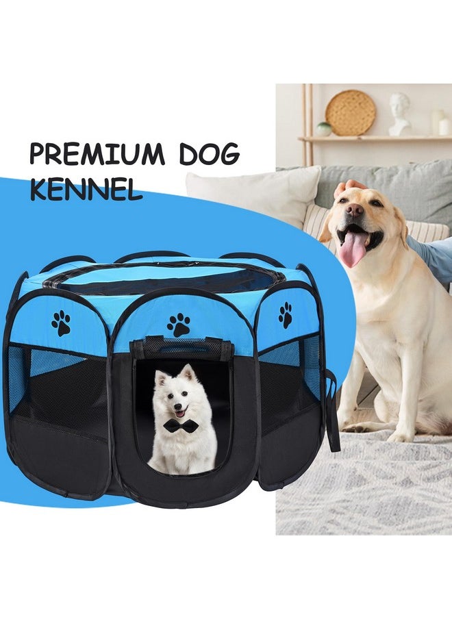 Mile High Life | Foldable Dog Playpen | Portable Dog Crate w Removable Shade Cover | Dog Kennel Indoor/Outdoor w Carry Case | Pen Tent for Dog/Cat/Rabbit(Blue+Black, Large (45