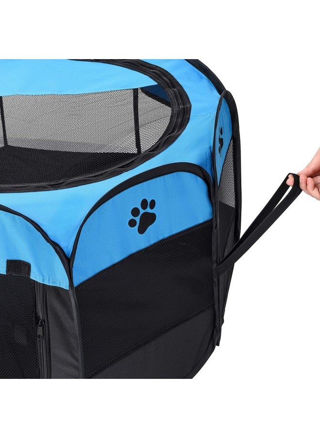 Mile High Life | Foldable Dog Playpen | Portable Dog Crate w Removable Shade Cover | Dog Kennel Indoor/Outdoor w Carry Case | Pen Tent for Dog/Cat/Rabbit(Blue+Black, Large (45