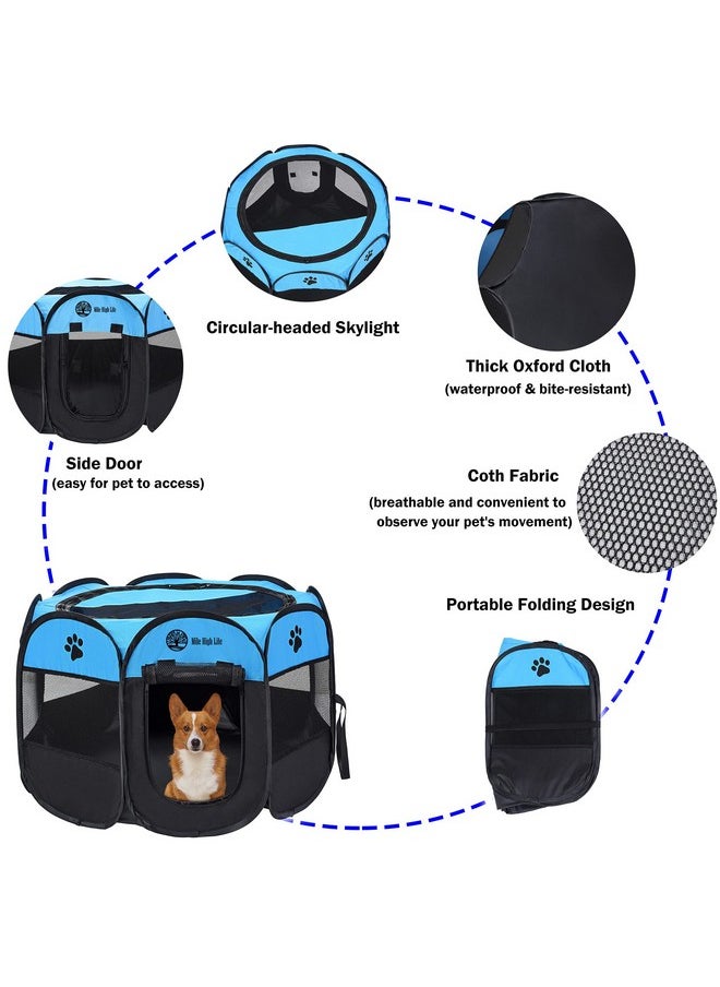 Mile High Life | Foldable Dog Playpen | Portable Dog Crate w Removable Shade Cover | Dog Kennel Indoor/Outdoor w Carry Case | Pen Tent for Dog/Cat/Rabbit(Blue+Black, Large (45