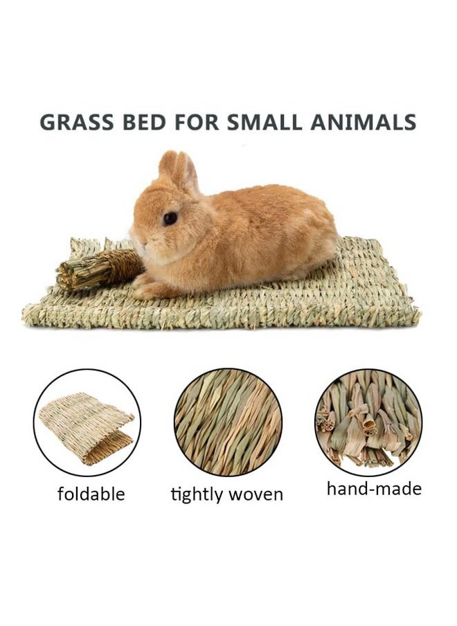 Hamiledyi Rabbit Grass Bed,Natural Handmade Hay Mat Chew Balls for Rabbit Gerbil Chinchilla Guinea Pig Ferret Other Small Animals(7 Pcs)