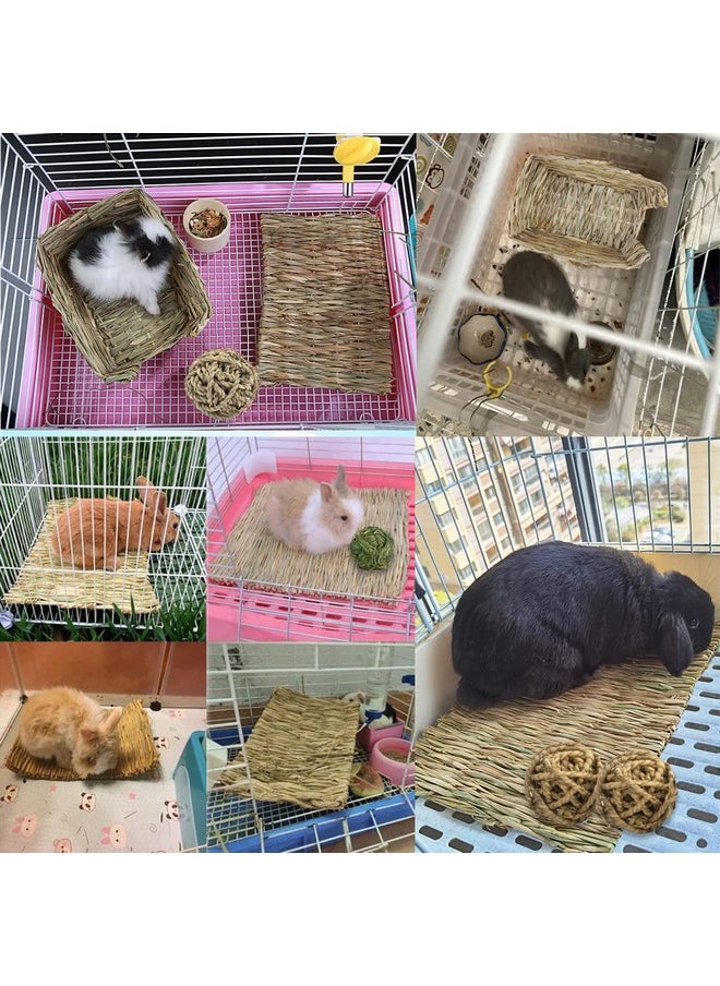 Hamiledyi Rabbit Grass Bed,Natural Handmade Hay Mat Chew Balls for Rabbit Gerbil Chinchilla Guinea Pig Ferret Other Small Animals(7 Pcs)