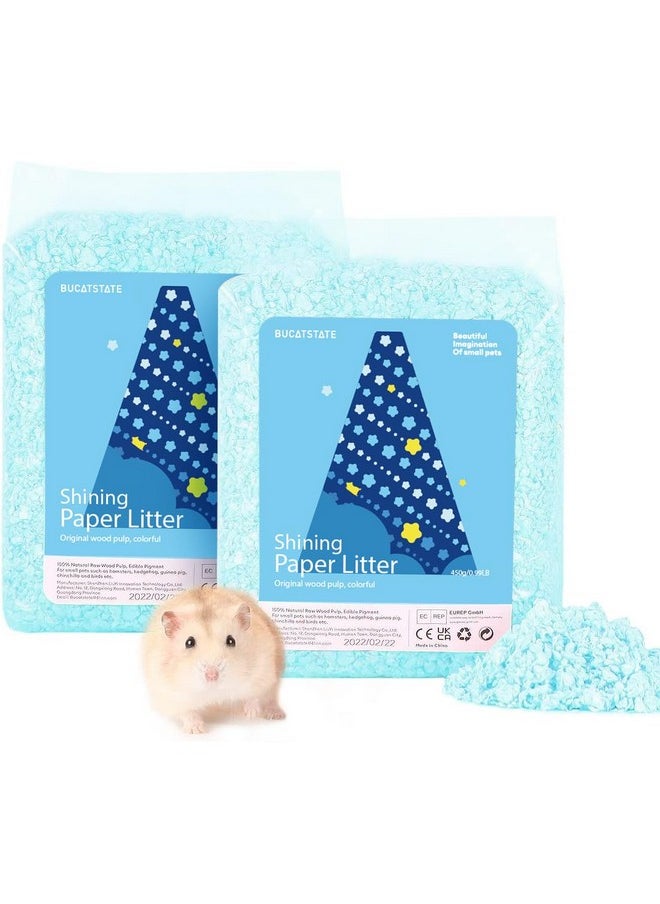BUCATSTATE Hamster Paper Bedding, 2LBS/900g Dust-Free and Odor Control Paper Litter for Syrian Dwarf Hamsters Gerbils Mice Lemming Degus Reptile Birds (Blue)