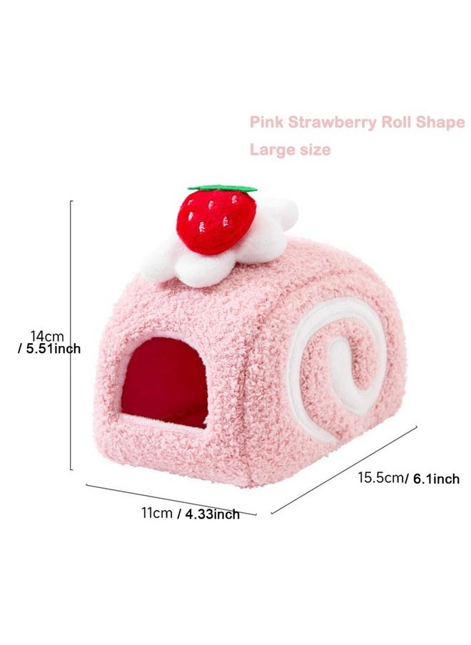 Rat Hamster Warm Bed House, Swiss Roll Cute Shape, Small Animal Cage Accessories for Mini Small Animal Mice, Chinchillas, Dwraf Hamsters, Multiple (Pink Strawberry roll, Large)
